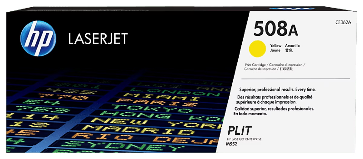 Original: Tóner HP 508A (CF362A) Amarillo para Impresoras LaserJet Enterprise M552, M553, M577