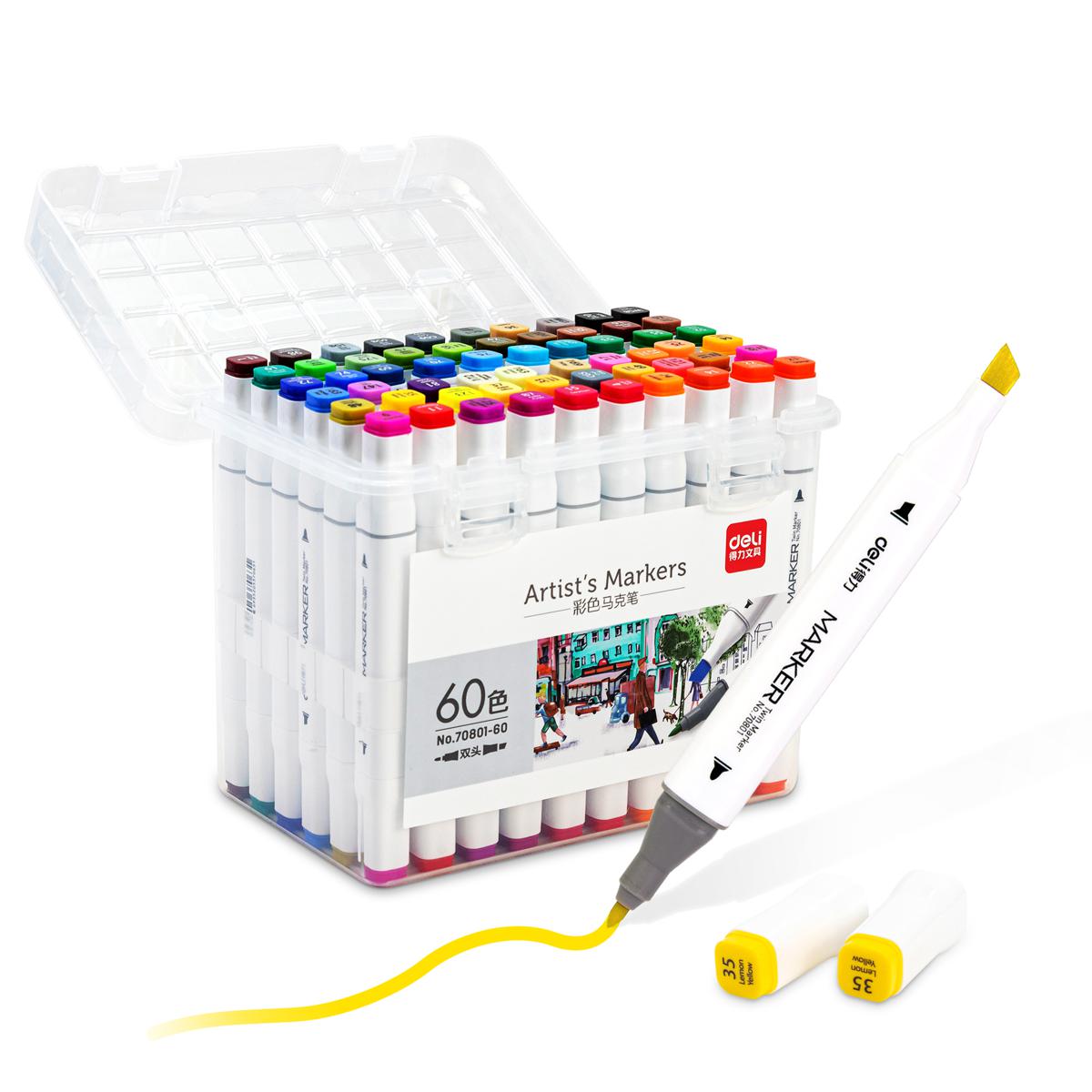 Marcadores Doble Punta para Dibujo, 60 Colores - Deli Artist's Markers