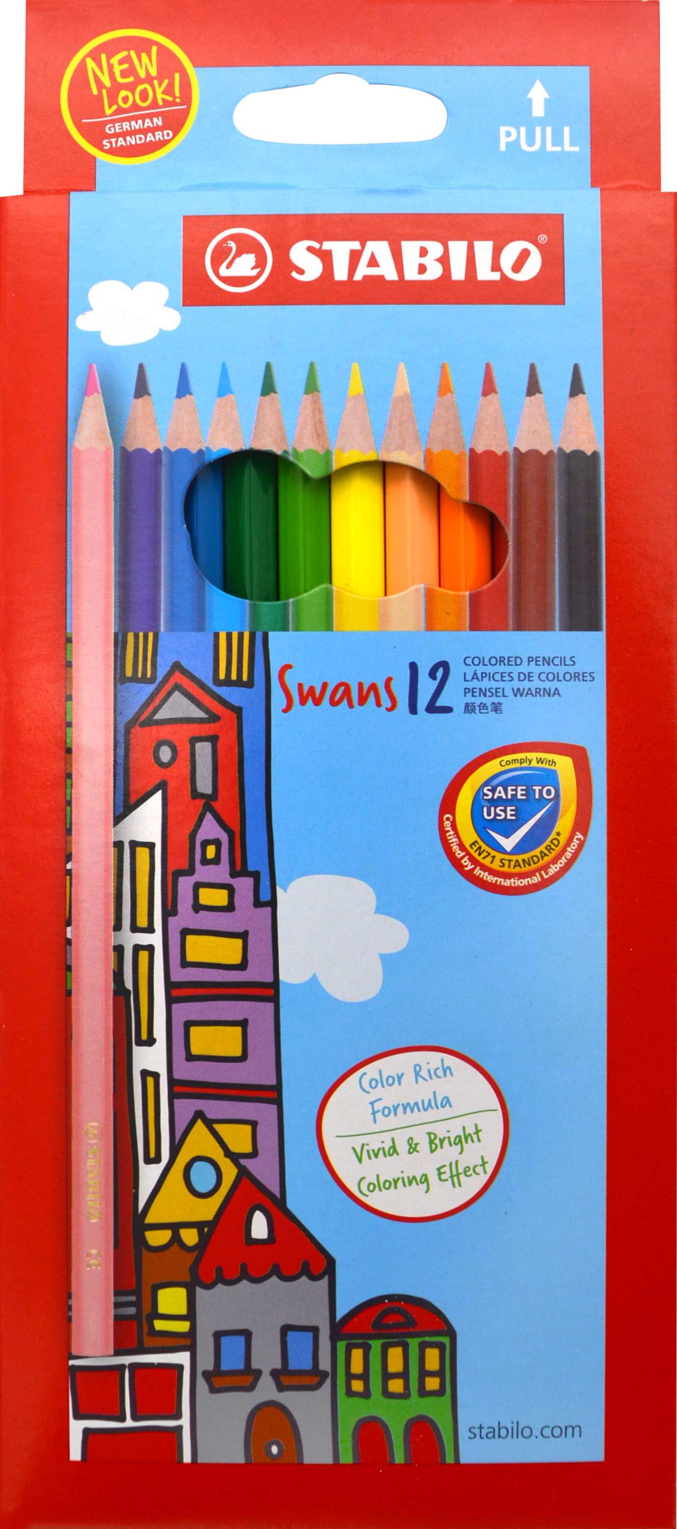 Lápices de Colores Largos para Jóvenes y Adultos STABILO Swans #1877D, 12 Colores