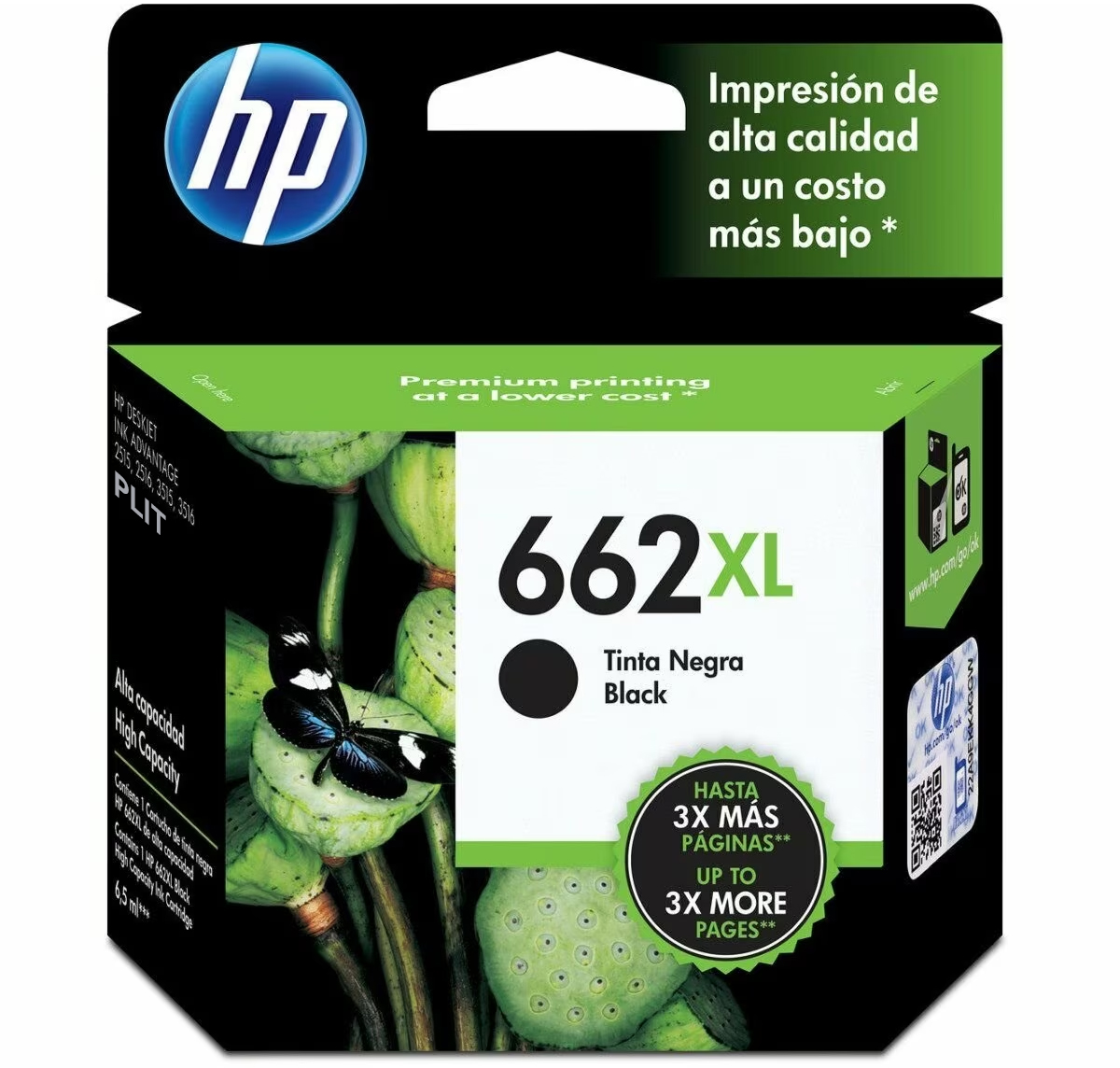 ORIGINAL: Cartucho de Tinta HP 662XL (CZ105AL) 6.5 ml, Negro