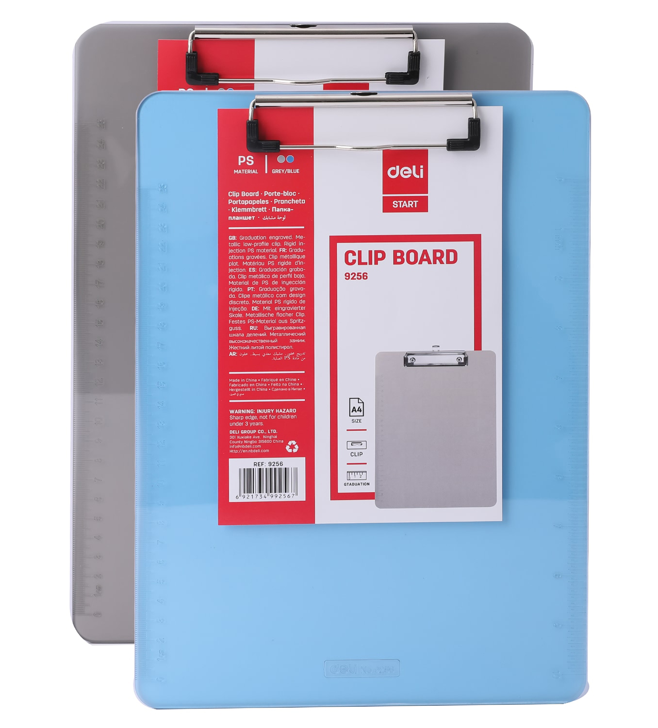 Tablilla Portapapeles Plástica A4 - 8" x 11" con Clip, Azul  - Deli Start 9256