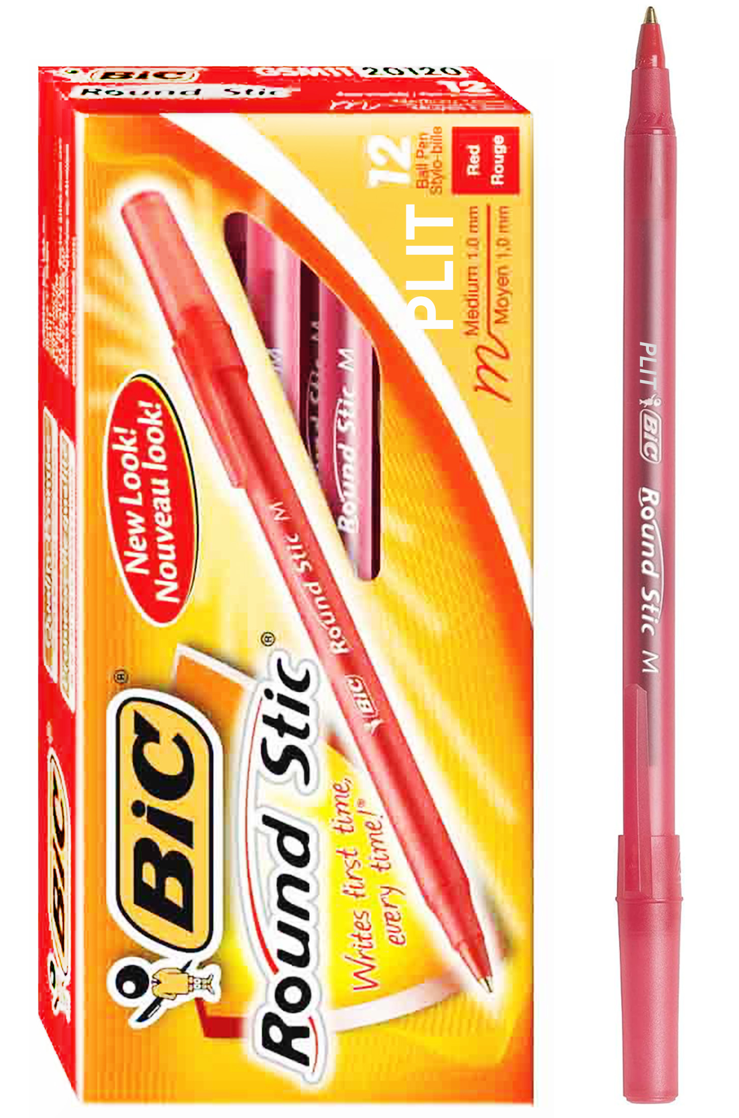 Bolígrafo Lapiceros BIC Round Stic Rojo 1.0 mm Mediano, 12 Lapiceros
