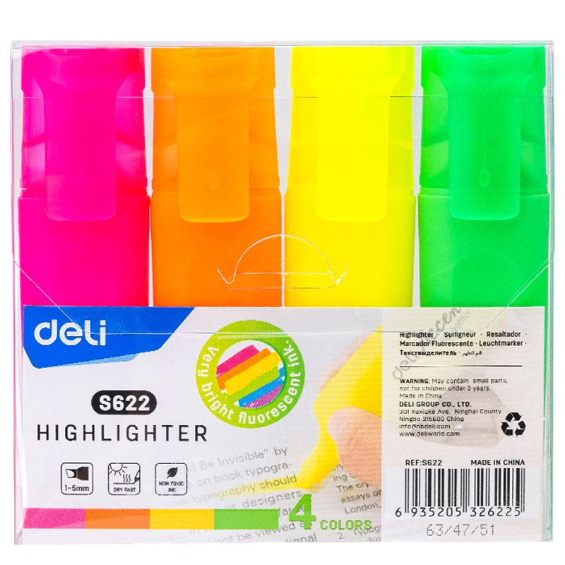 Set de Resaltadores Deli Accent, 4 Colores