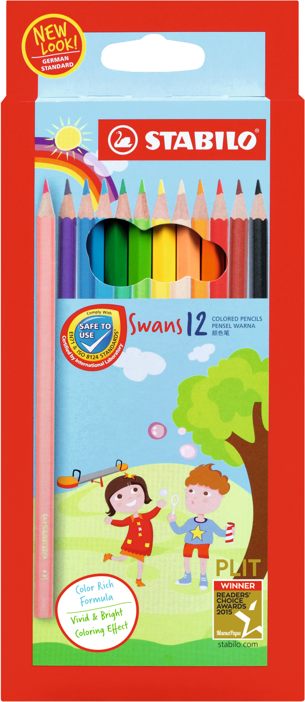 Lápices de Colores Largos para Estudiantes STABILO Swans #1877, 12 Colores