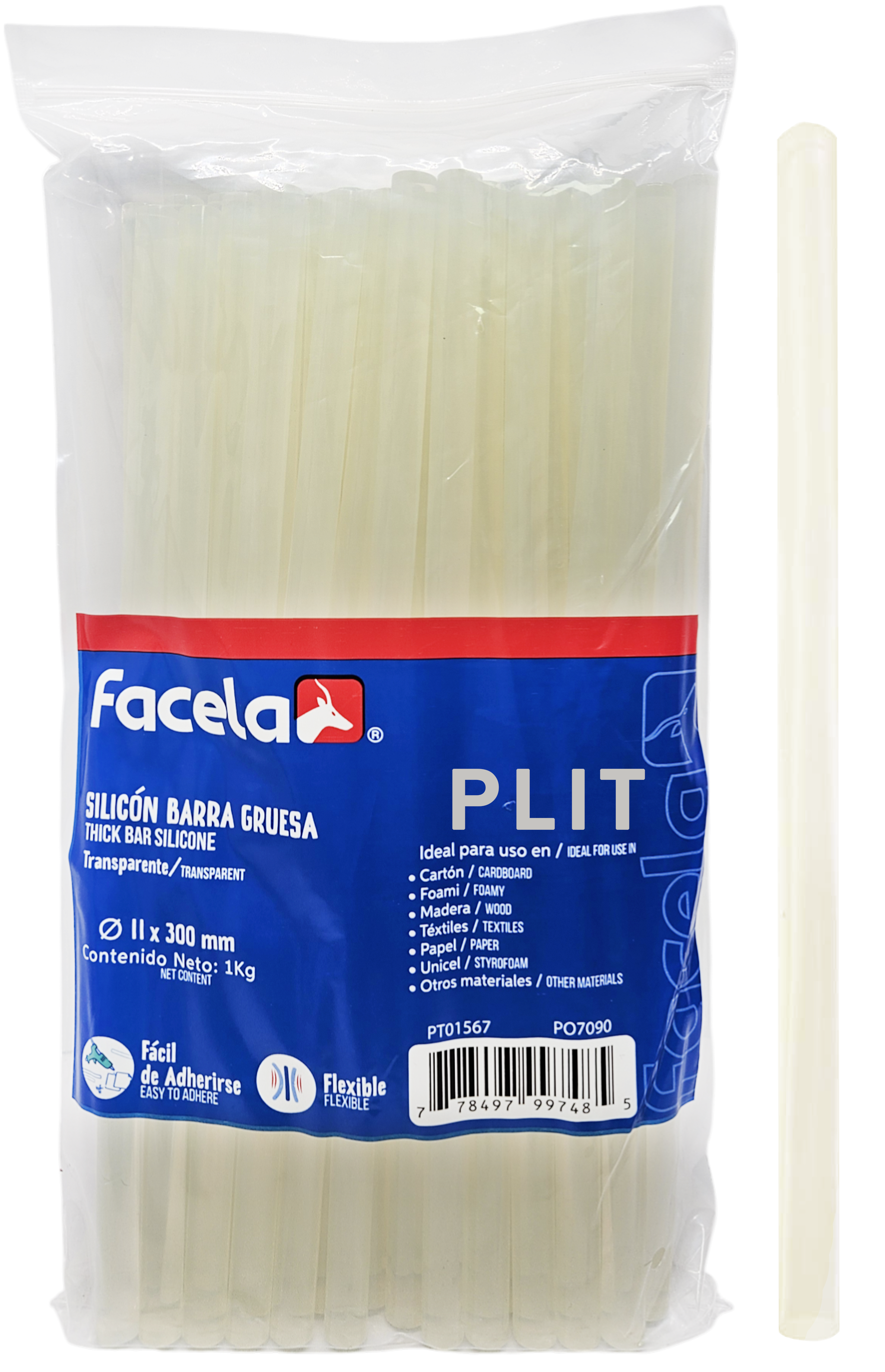 Barra de Silicón Gruesa 11 mm Facela PT01567, 35 pcs