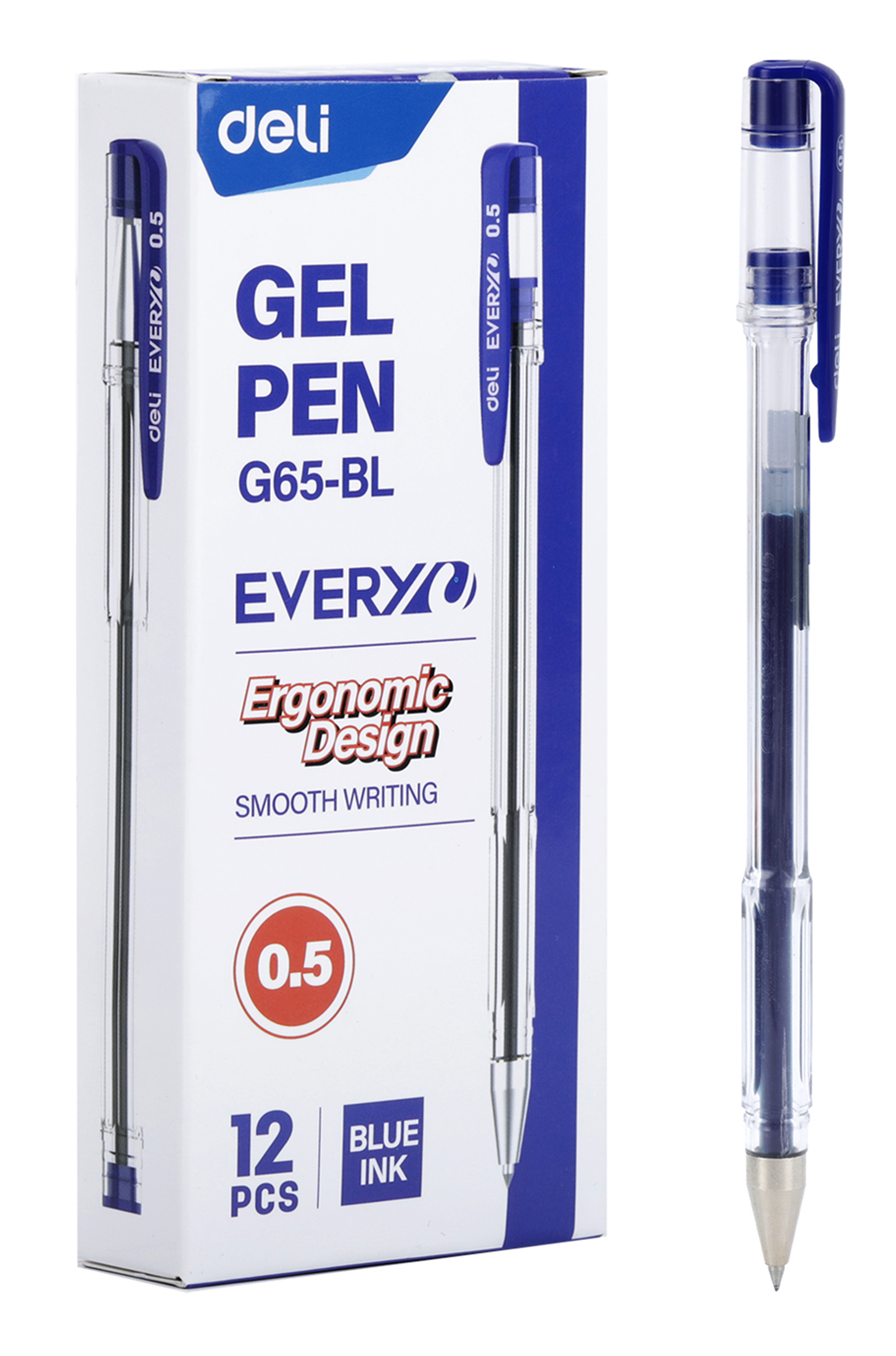 Bolígrafo de Gel Ergonómico Deli Every 0.5 mm Azul, 12 Unidades