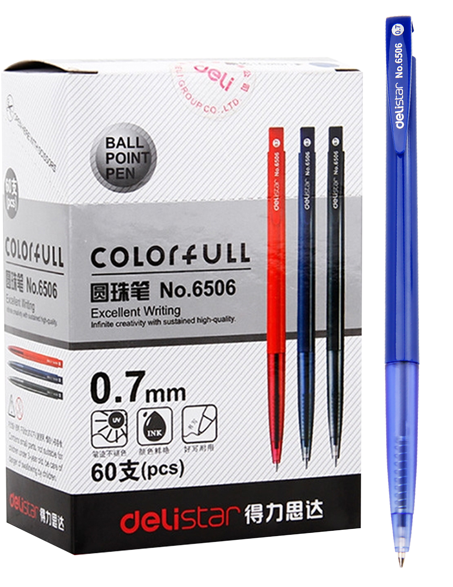 60 PCS - Bolígrafo Retráctil 0.7mm, Azul - Lapicero DeliStar 6506