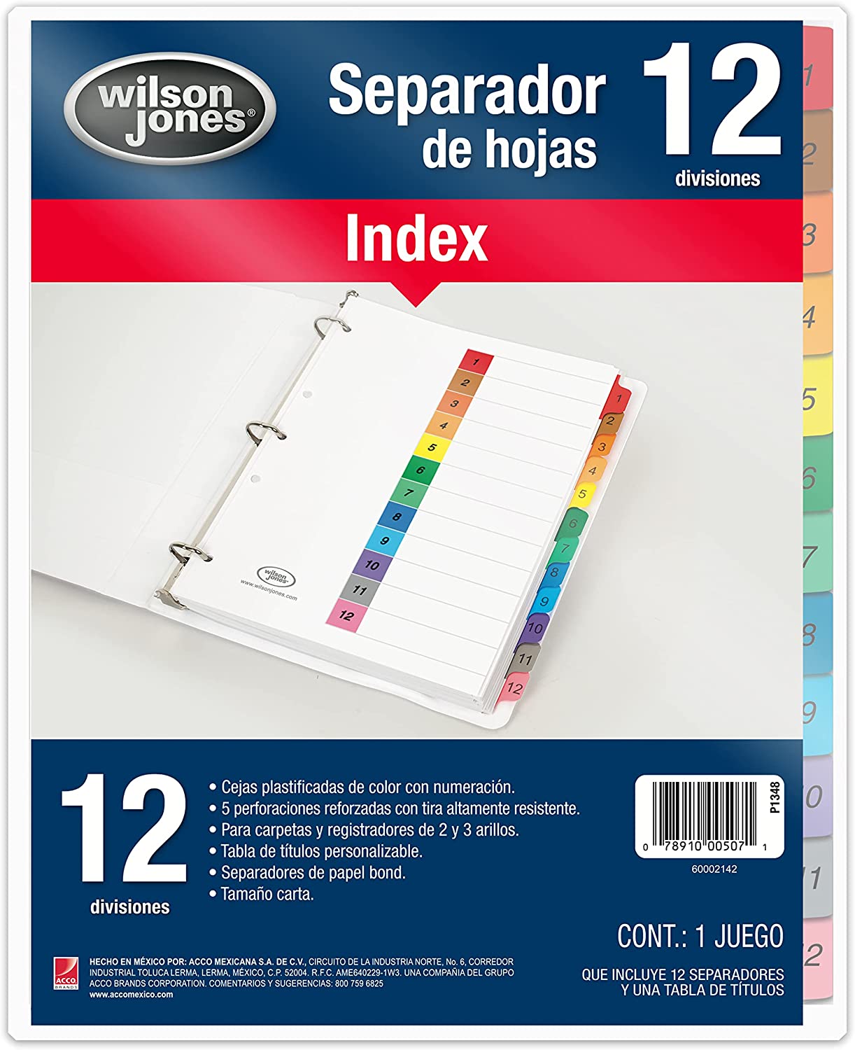 Separador para Carpeta Numérico, 12 Divisiones - Wilson Jones P1348