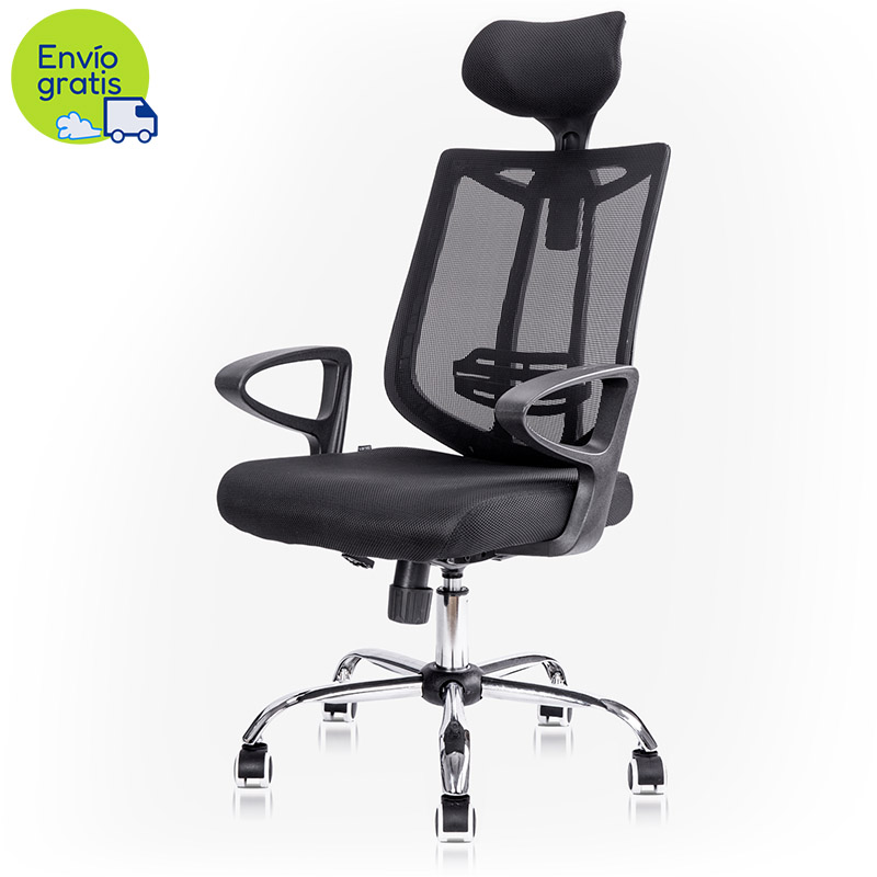 Silla Ejecutiva con Cabezal, Malla Negra Deli 4511
