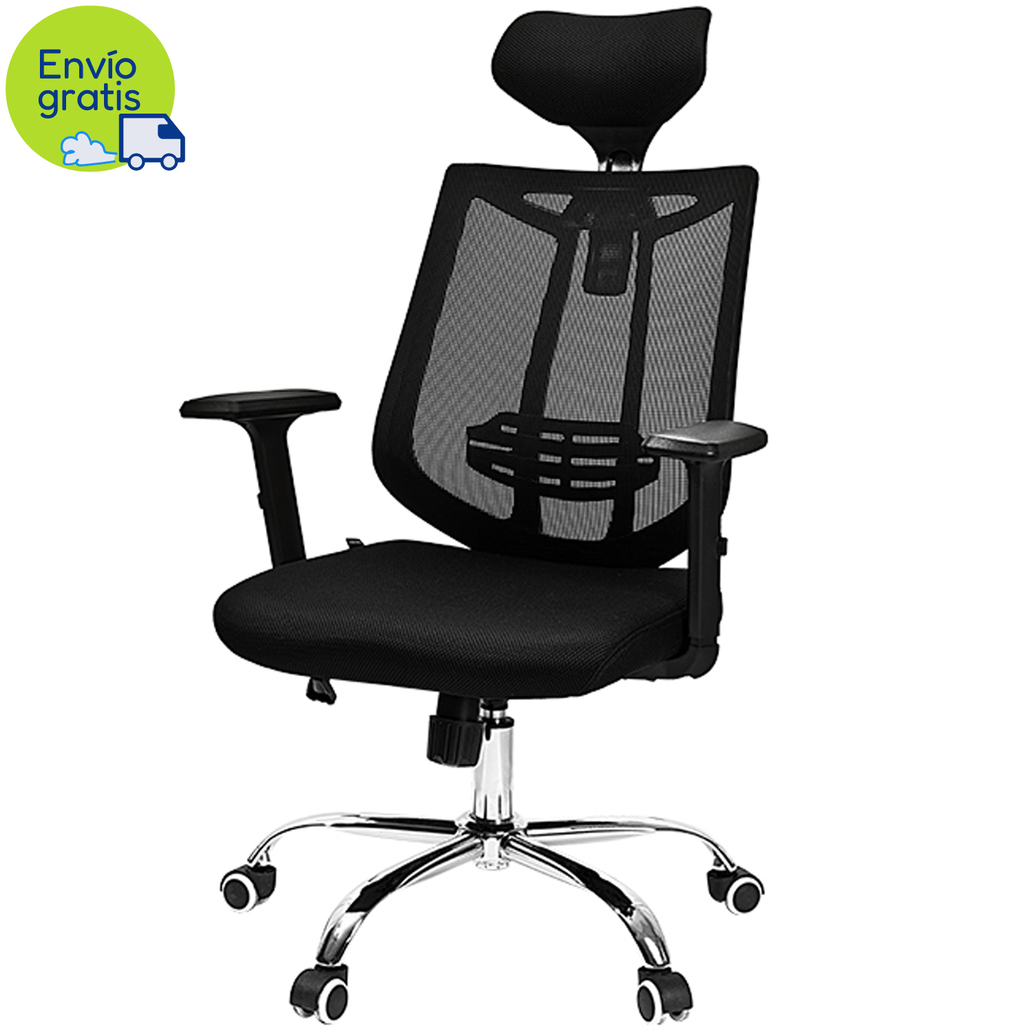 Silla Ejecutiva con Cabezal, Malla Negra Deli 4512