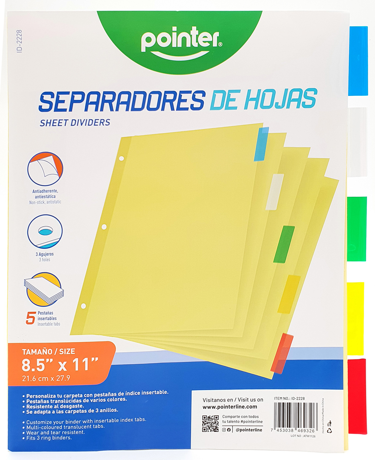 Separador / Divisor de Hojas para Carpeta de 5 Pestañas, Amarillo