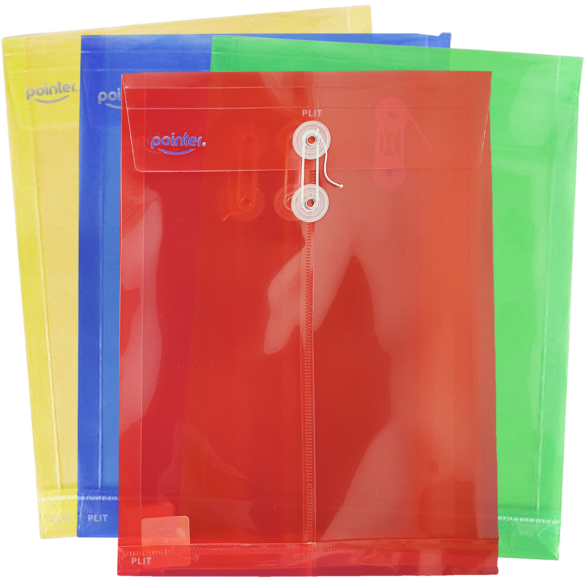 Sobres Plásticos de Colores 9"x12" con Cordones Pointer W-56F, 12 pcs