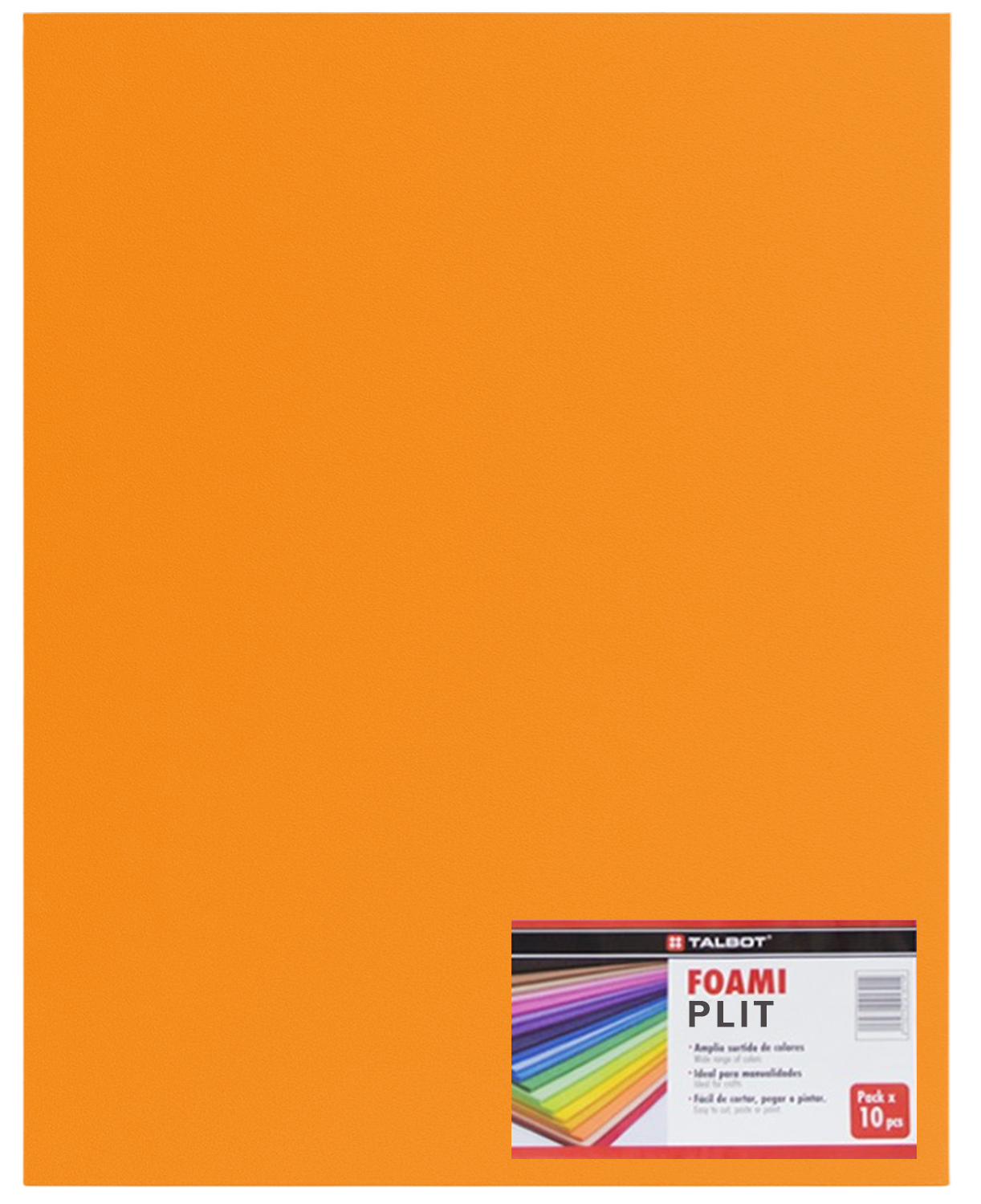 Cartulina Foami Liso 20" x 28" Naranja, 10 pcs