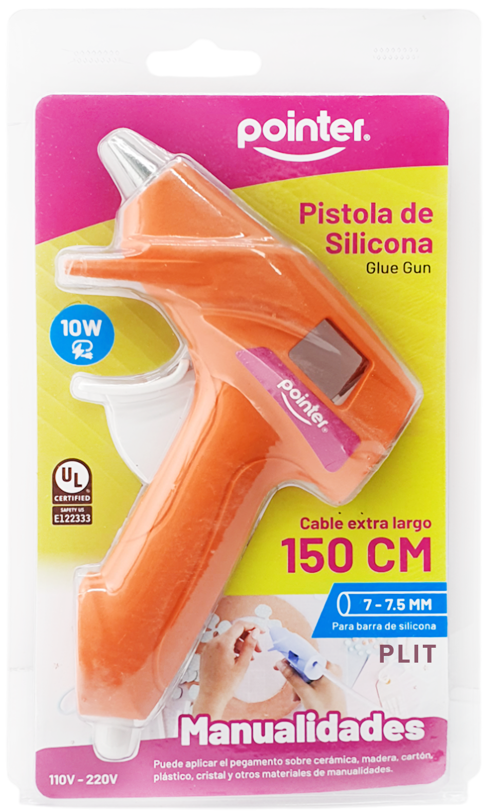 Pistola de Silicona Eléctrica Pequeña 110-220V, Naranja - Pointer PS-10