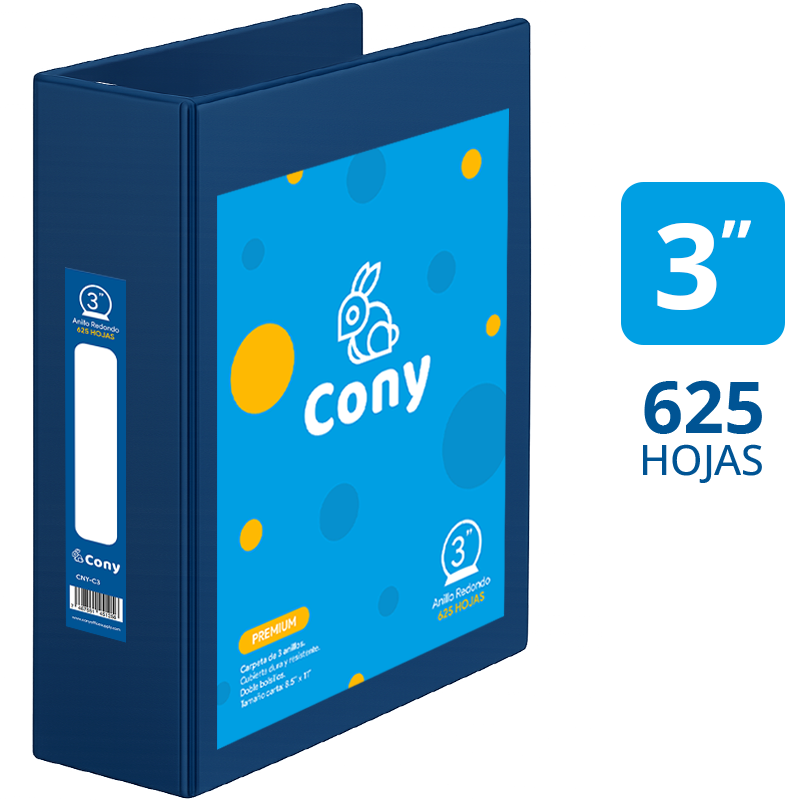 Carpeta Cony de 3" Pulgadas con Cover, Azul Oscuro (Navy)