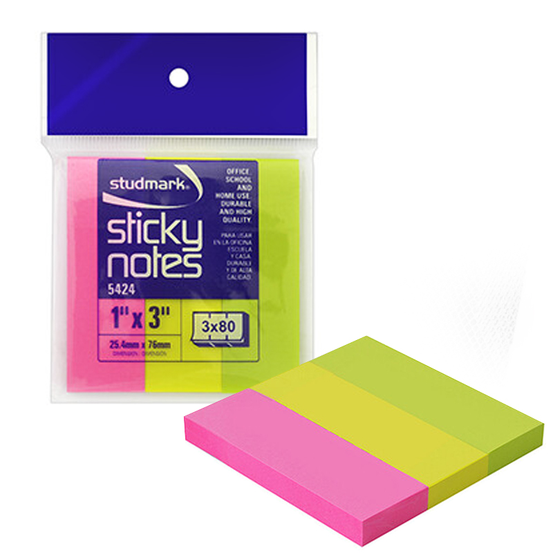 Nota Adhesiva (Post-it) 1x3 Color Neon- Studmark Sticky Notes