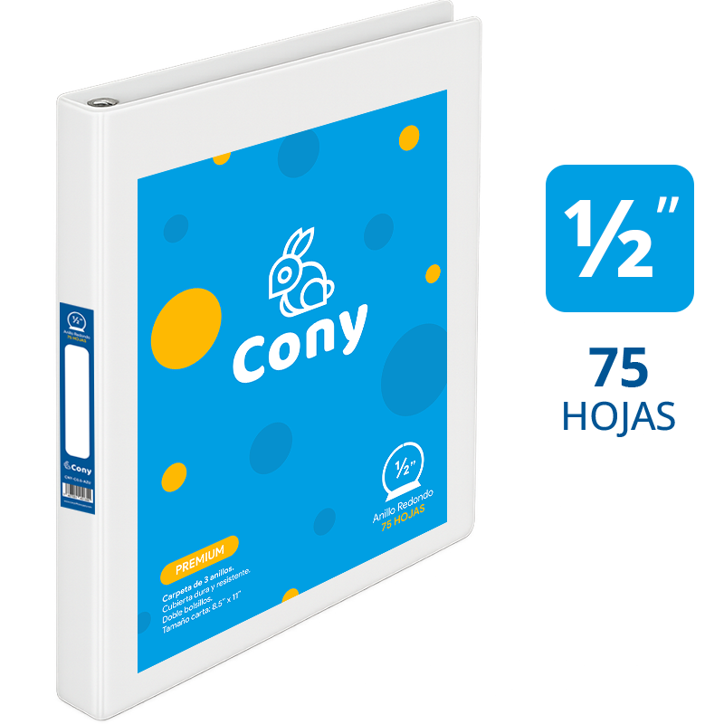 Carpeta Cony de 1/2" Pulgadas con Cover, Blanca