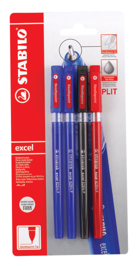Set de Bolígrafos Stabilo Excel 828N Fino Azul, Negro, Rojo, 4 Lapiceros
