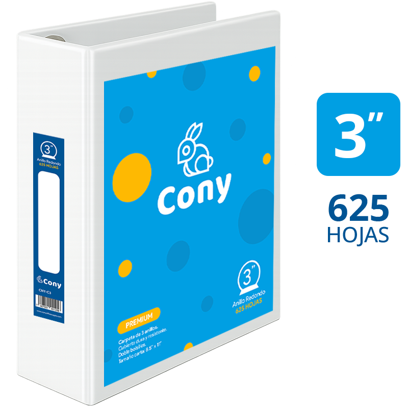 Carpeta Cony de 3" Pulgadas con Cover, Blanca