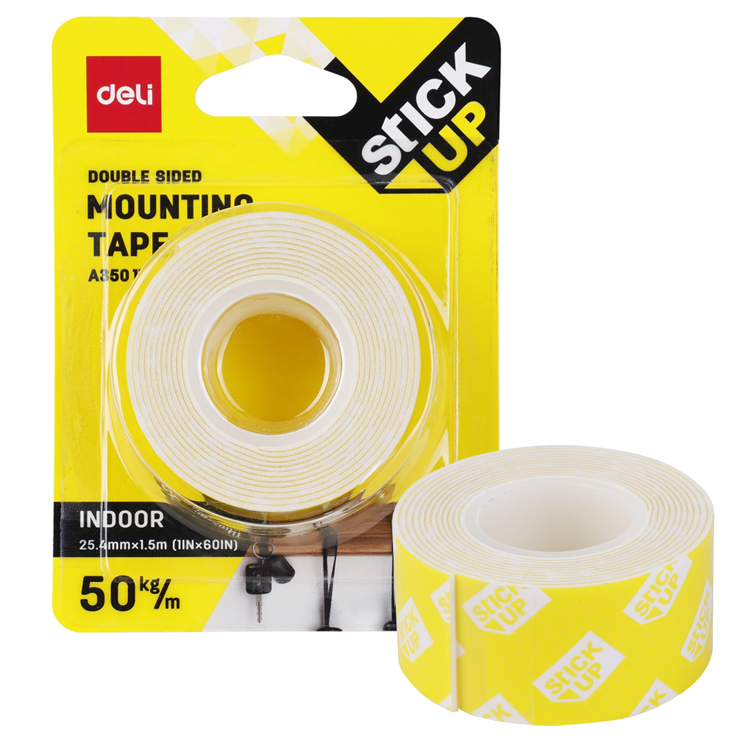 Cinta Doble Cara  1" x 1.5m Blanca para Interior - Deli Stick Up