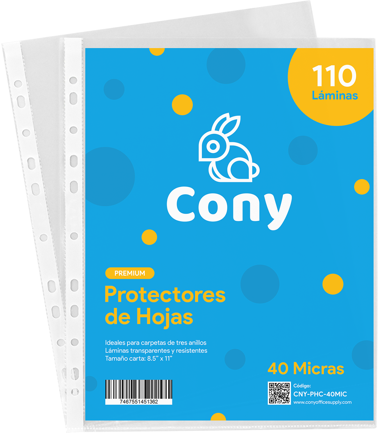 Protector de Hoja Transparente CONY A4 8.5" x11", 40 Micra, 110 pcs