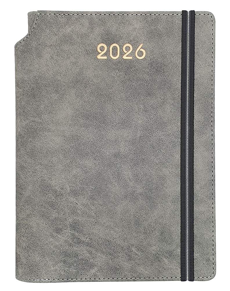 Agenda Ejecutiva 2026 Gris de Gamuza con Elástico, Planificación Anual - Pointer AG-2026-52