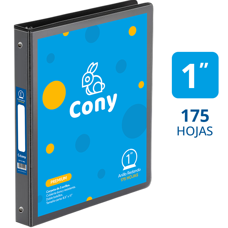 Carpeta Cony 1" con Cover, Negra