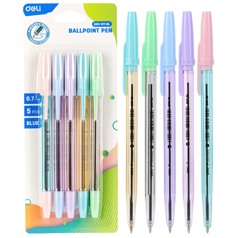 Set de Boligrafos Coloridos Ball Poin Pen 0.7 mm Azul, 5 pcs