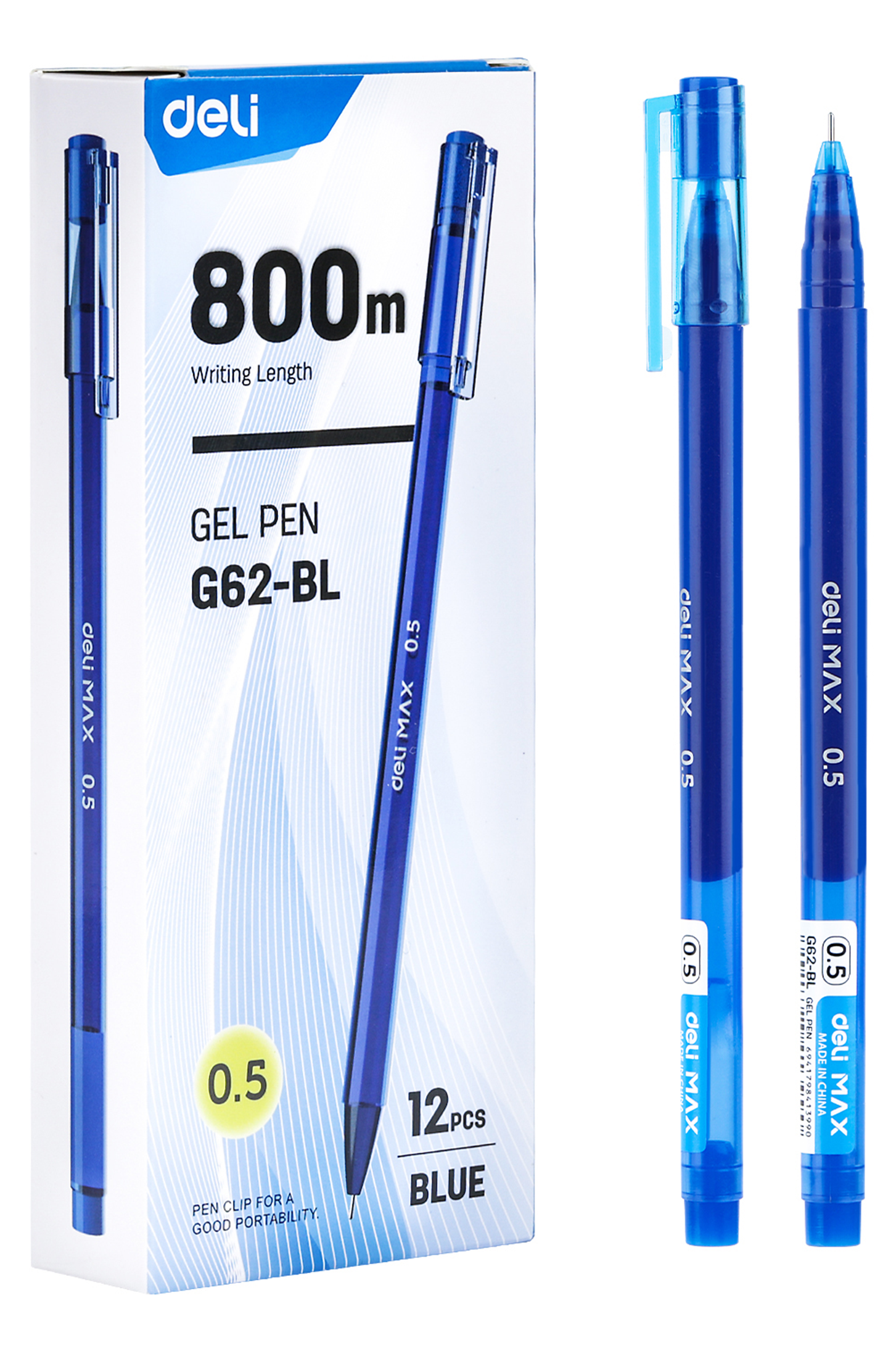 Bolígrafo de Gel Deli Max 0.5 mm Azul, 12 Unidades