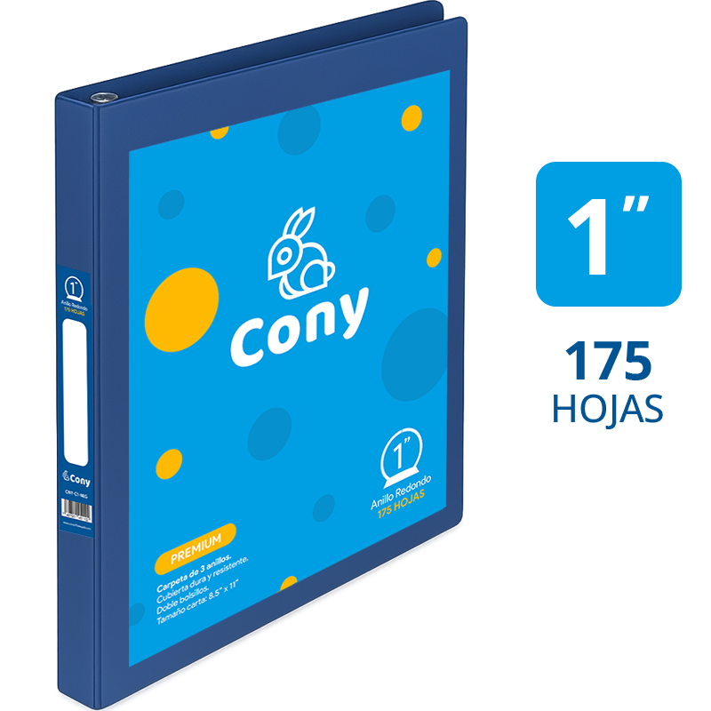 Carpeta Cony de 1" Pulgada con Cover, Azul Oscuro (Navy)