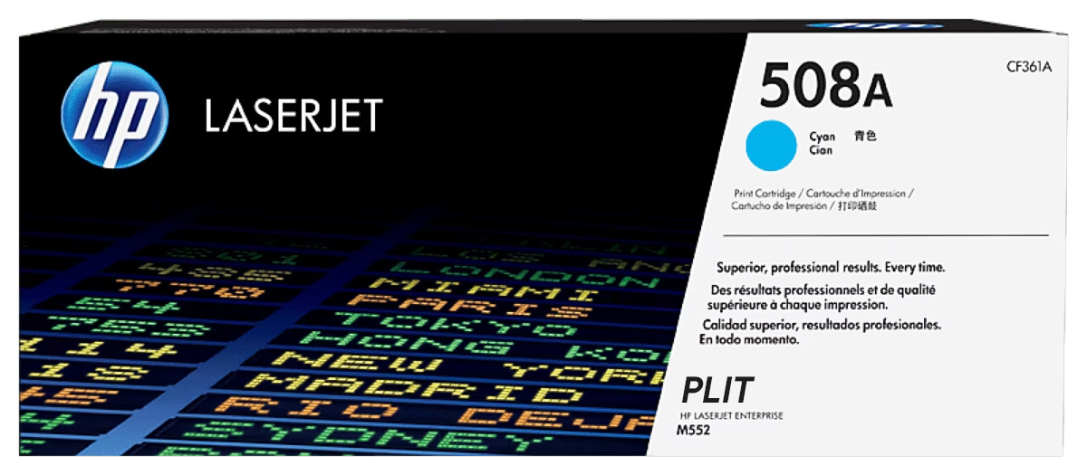 Original: Tóner HP 508A (CF361A) Cyan para Impresoras LaserJet Enterprise M552, M553, M577