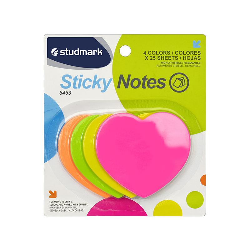 Nota Adhesiva (Post-it) de Corazon, 4 Color - Studmark Sticky Note