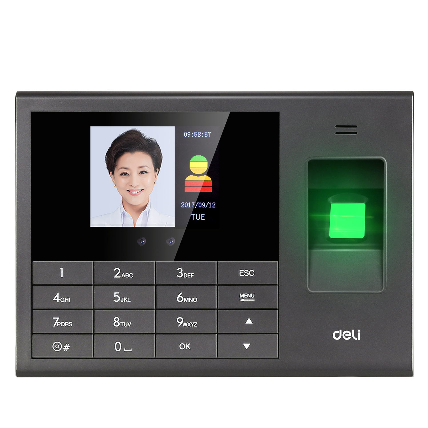 Ponchador Biométrico de Control de Acceso con Lector de Huella y Reconocimiento Facial Deli 3765