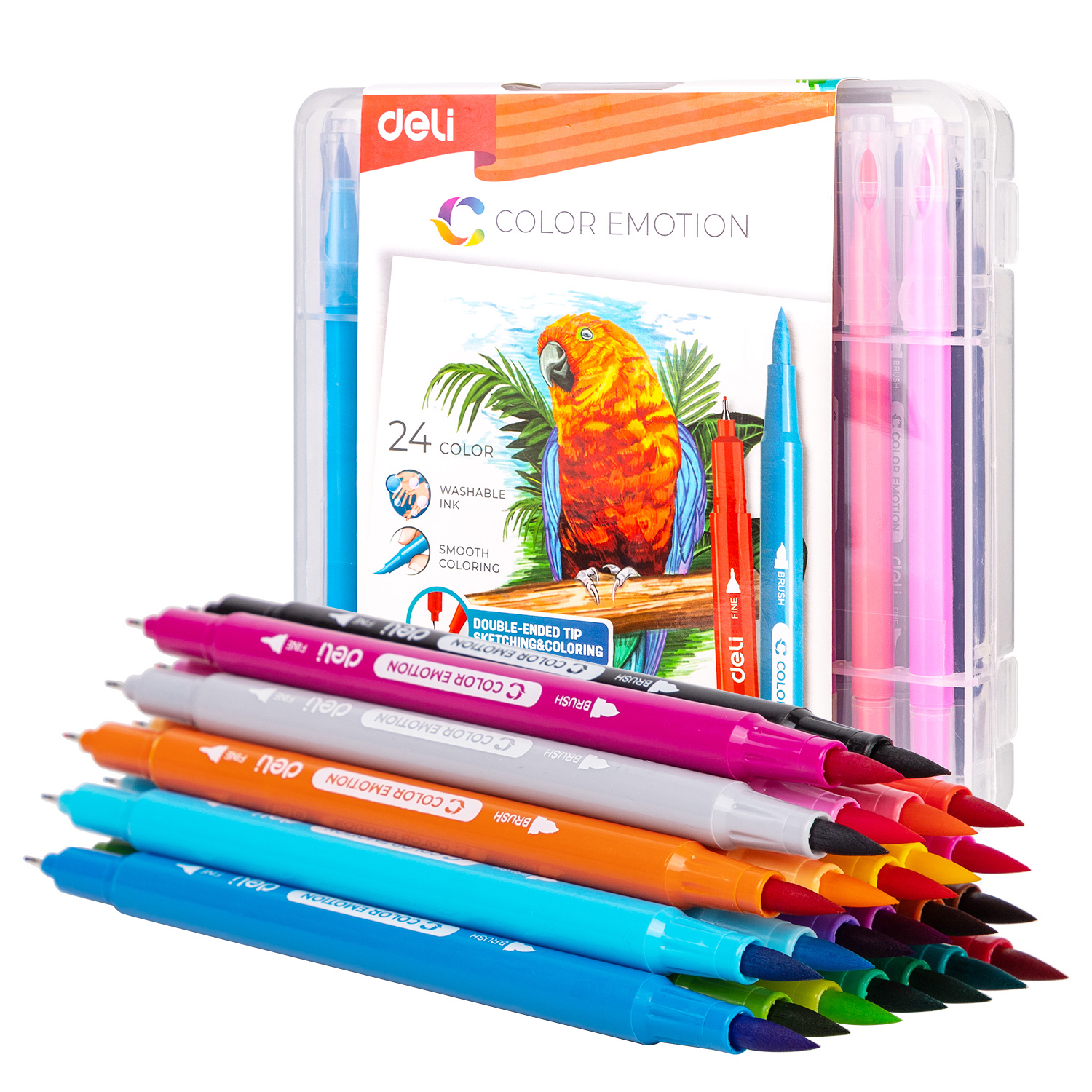 Marcadores Doble Punta (Felpa/Pincel) para Dibujo, 24 Colores - Deli Color Emotion