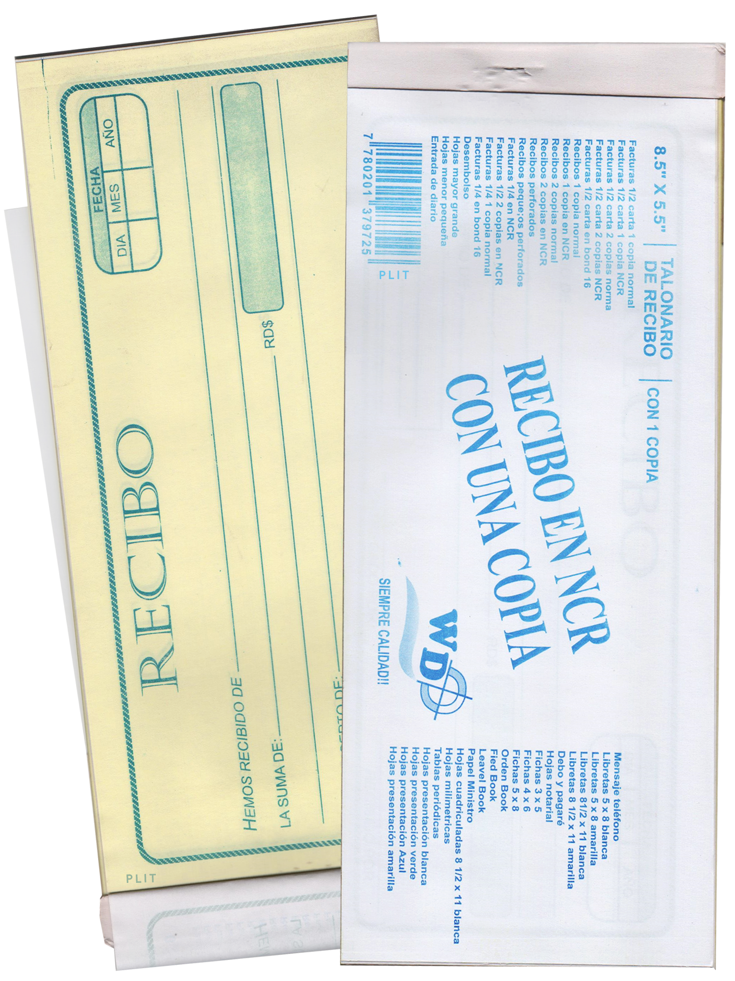 Talonario de Recibo Grande 8.3" x  3.3", CON 1 COPIA NCR