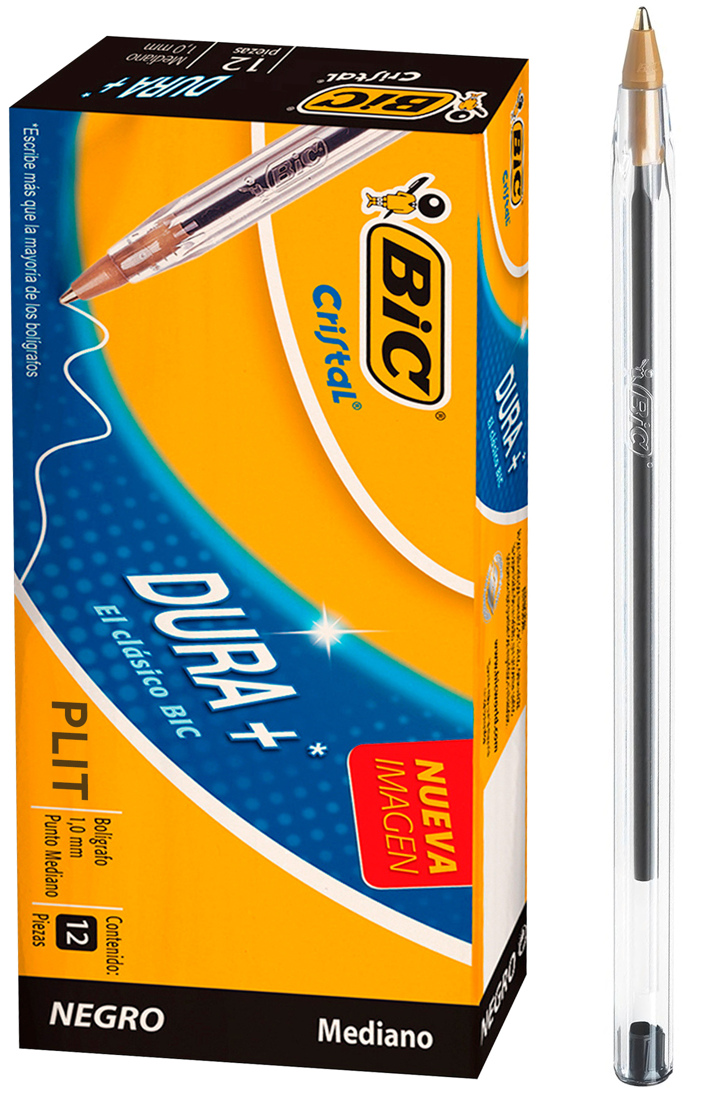 Bolígrafo Bic Cristal Negro 1.0 mm Mediano, 12 Lapicero