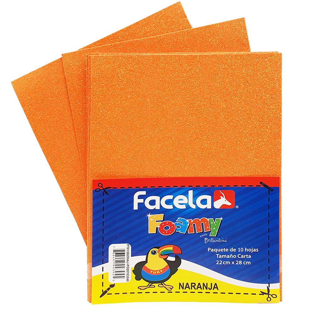 Foamy Escarchado 9" x 12", Color Naranja, 10 Hojas