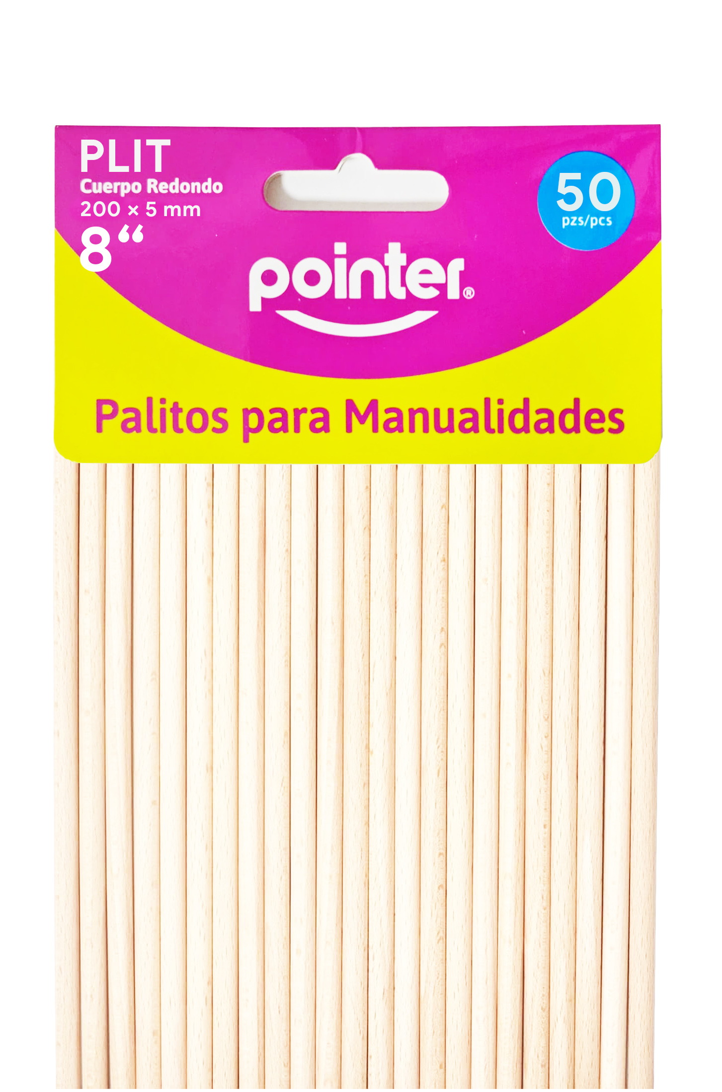 Palito de Madera Redondo 8" para Manualidades, 50 Palitos