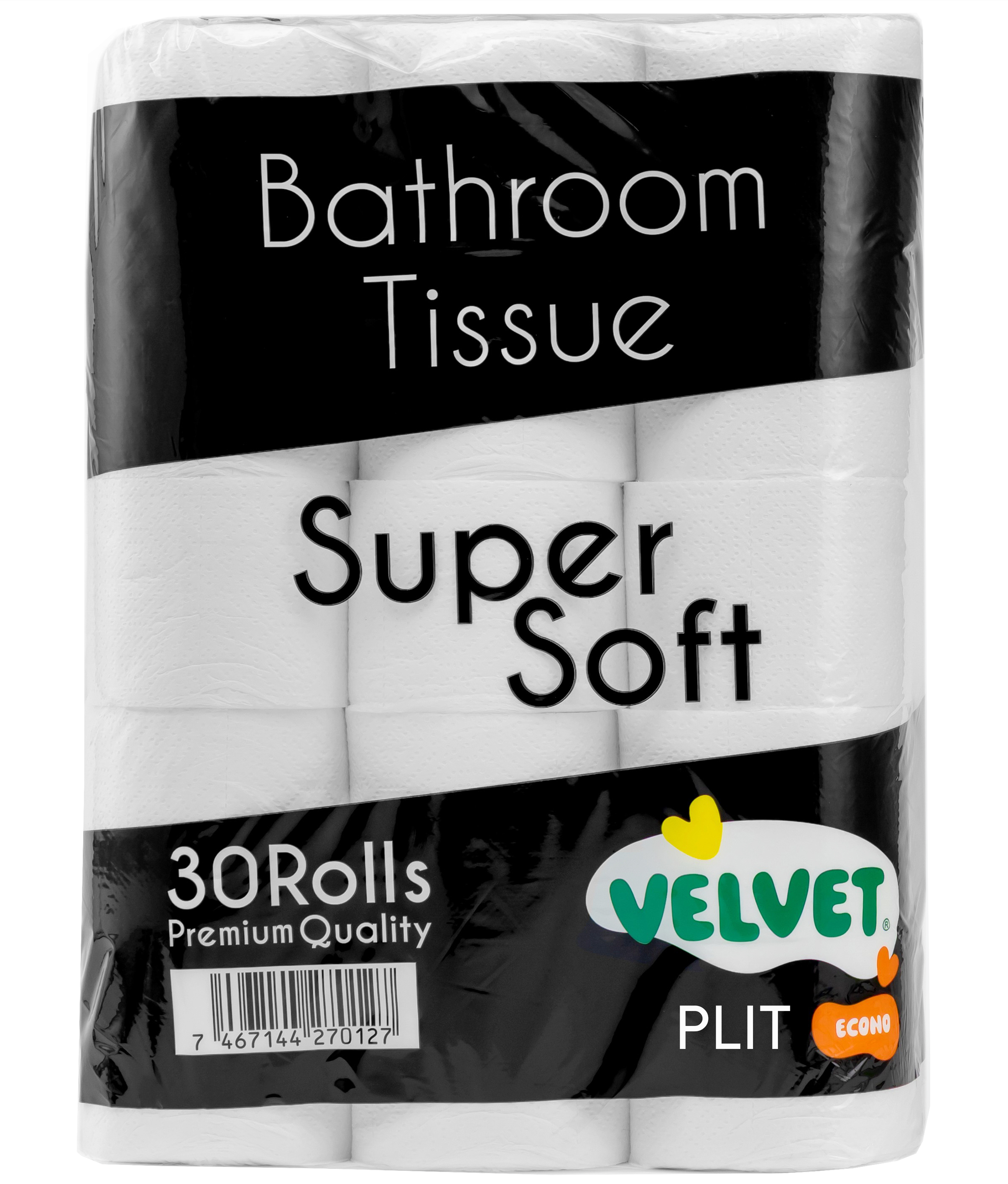 Rollo de Papel Higiénico Velvet para Baños Súper Suave y Absorbente, 30 rollos
