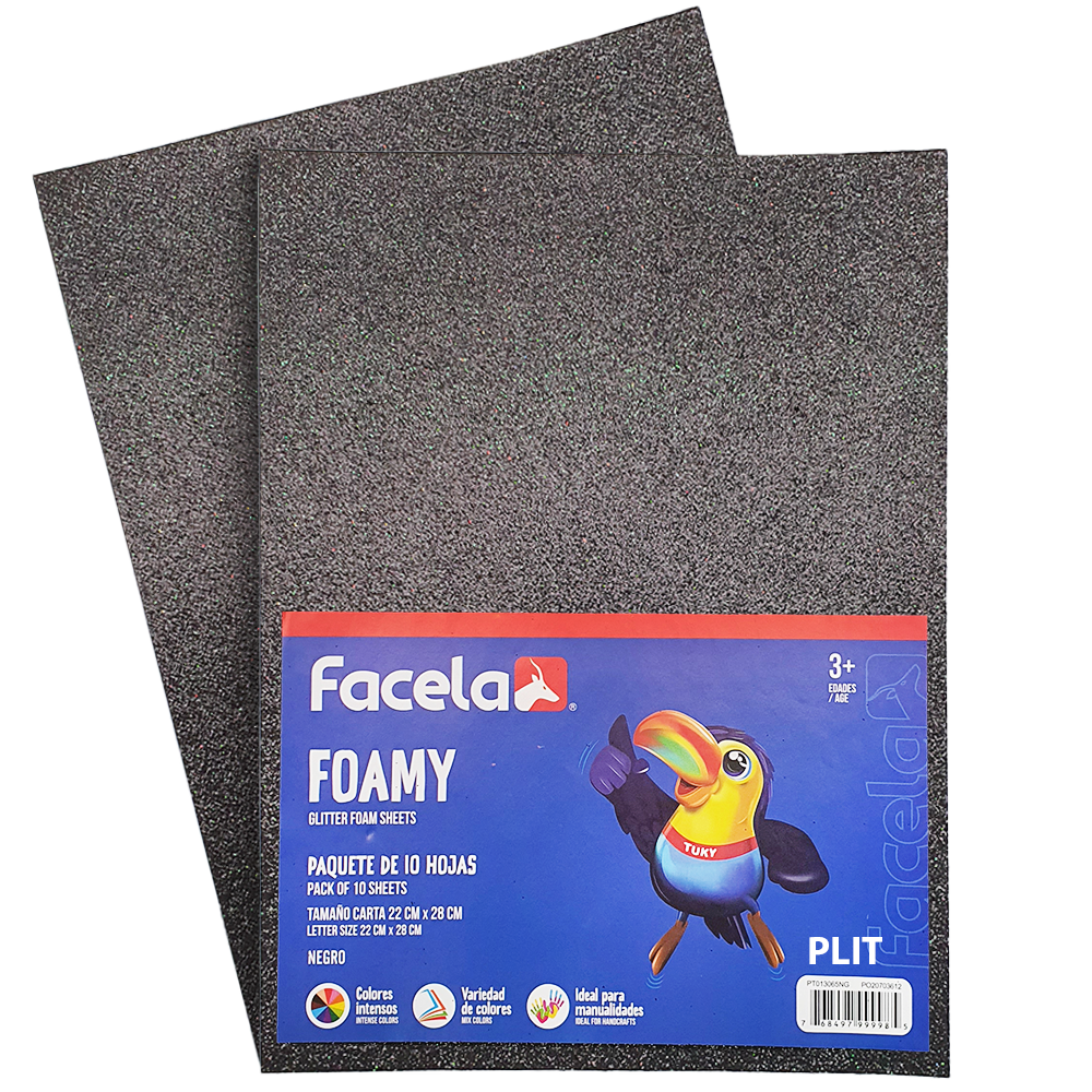 Foamy Escarchado con Brillo 9" x 12", Color Negro, 10 Hojas
