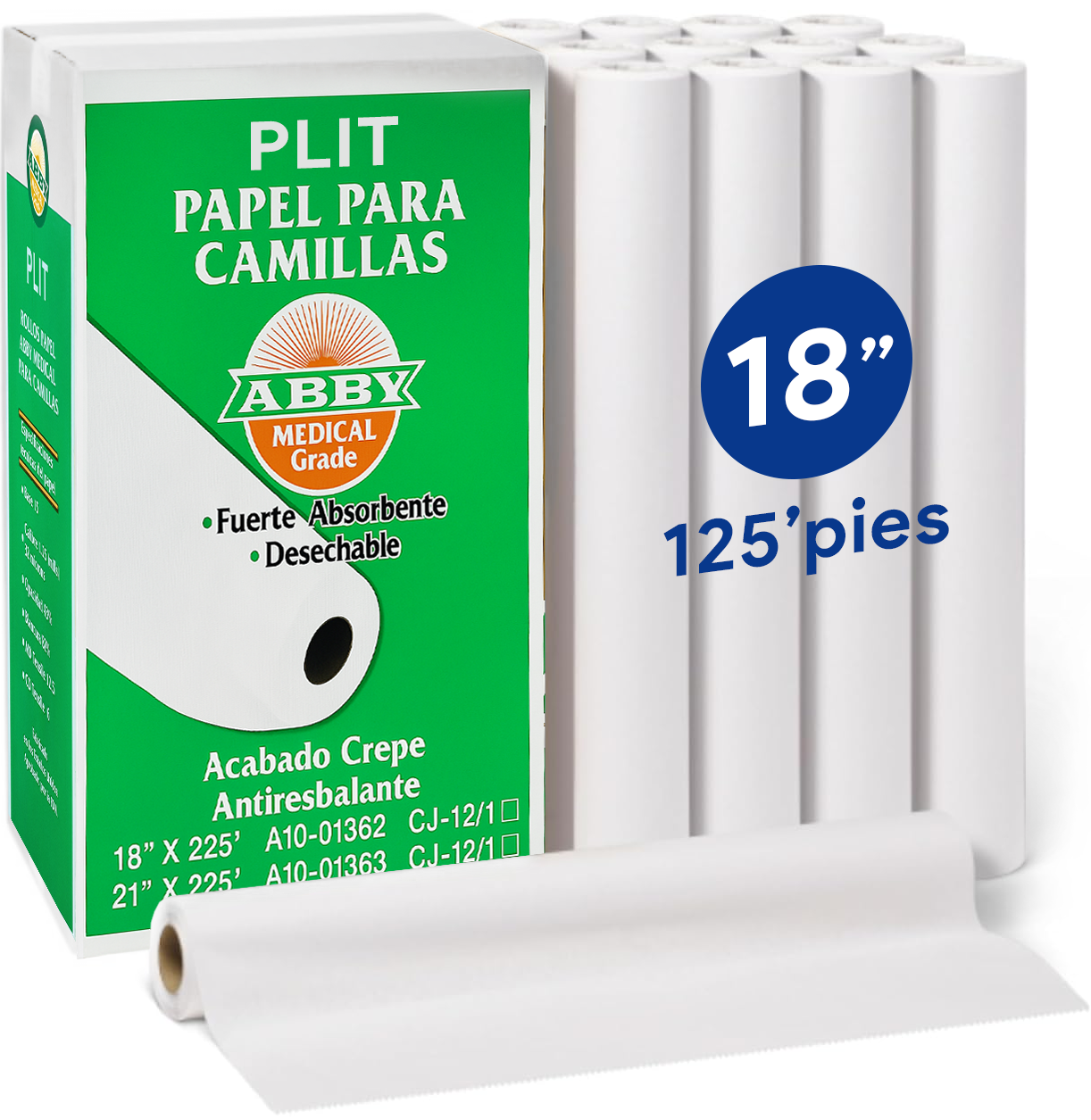 Rollo de Papel 18" x 125' para Camilla y Equipos Médicos Quirúrgicos, Blanco - ABBY Medical Grade A10-01360
