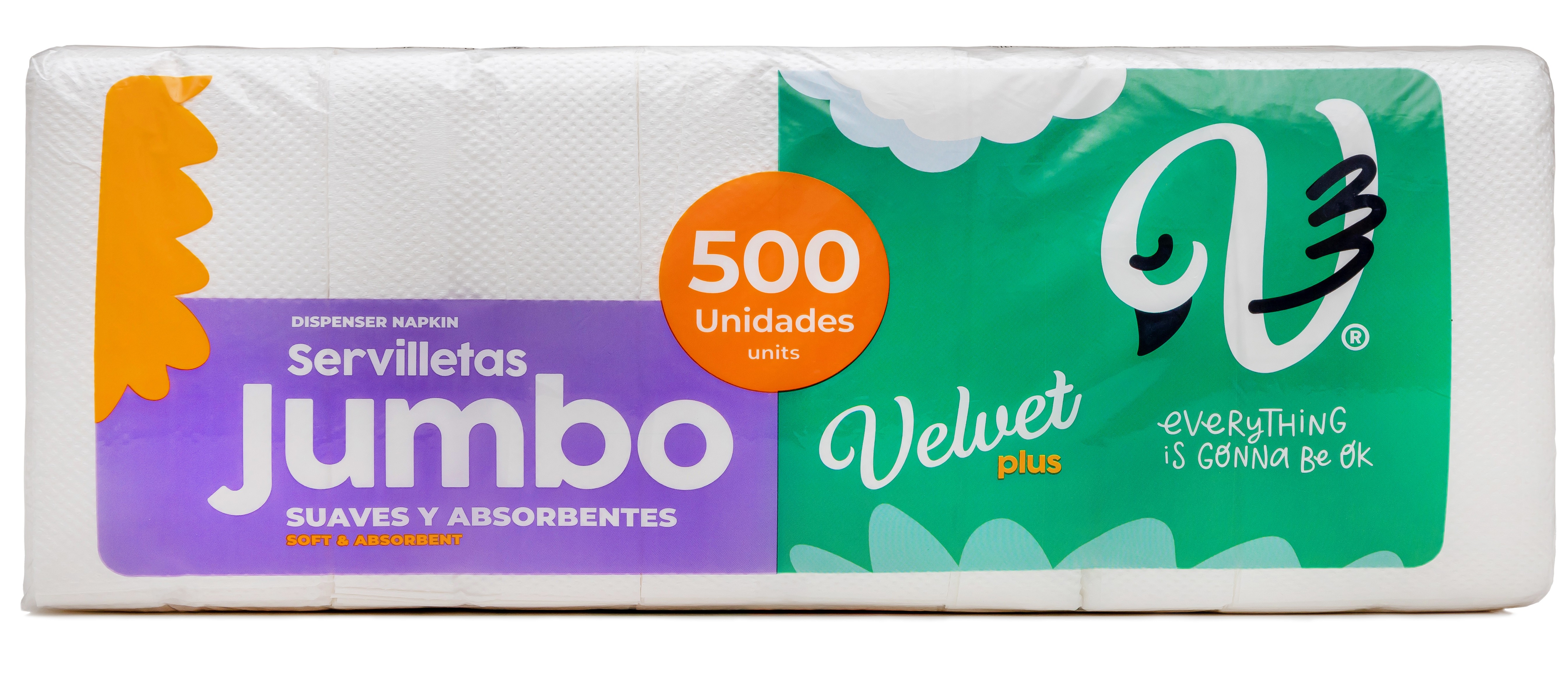 Servilletas Rectangular Jumbo Velvet Plus, 500 pcs
