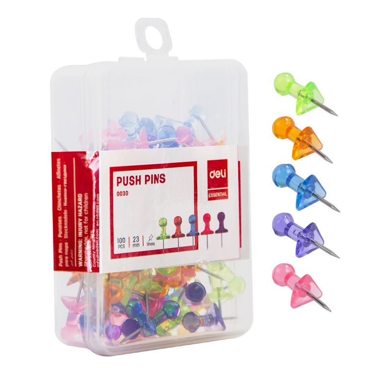 Chinchetas Tachuelas de 1" para Pizarra de Corchos, Colores Surtidos, 100pcs - Deli 0030