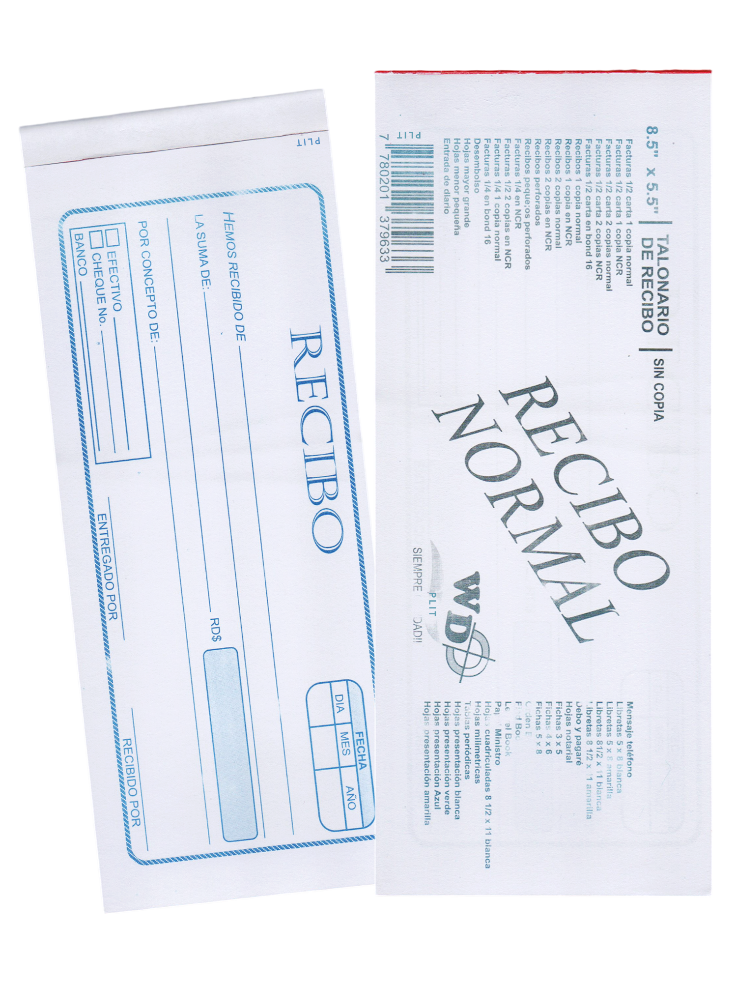 Talonario de Recibo Grande 8.3" x  3.3", SIN COPIA