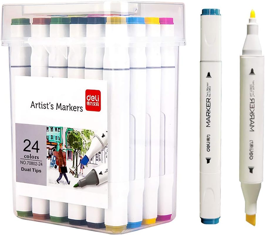 Marcadores Doble Punta para Dibujo, 24 Colores - Deli Artist's Markers