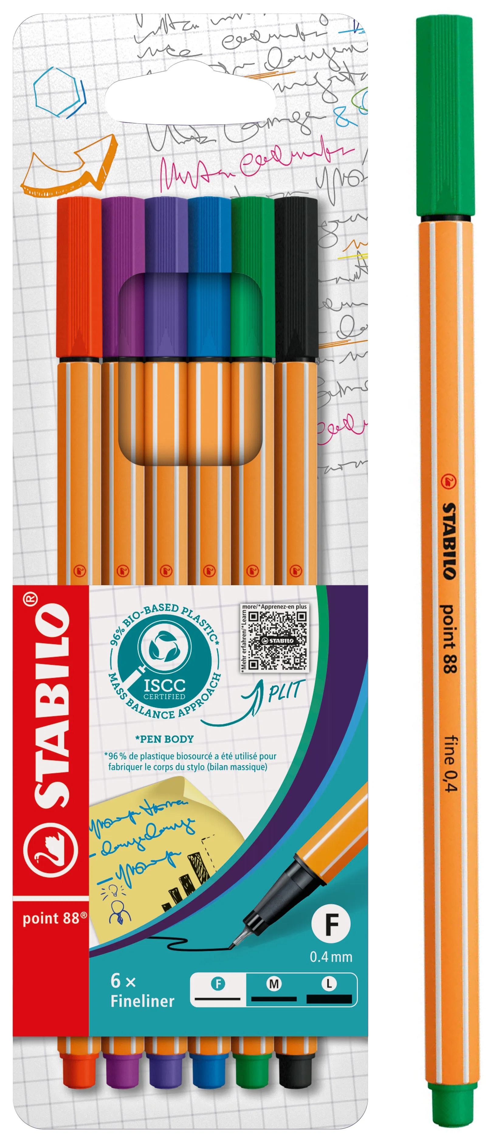 Marcadores STABILO Point 88 Punta Fina 0.4mm, 6 Colores