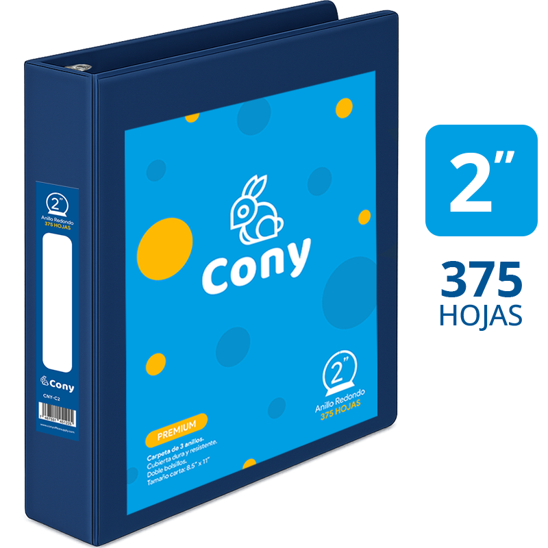 Carpeta Cony de 2" Pulgadas con Cover, Azul Oscuro (Navy)
