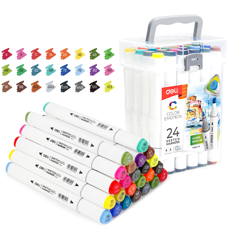 Marcadores Doble Punta para Dibujo, 24 Colores - Deli Color Emotion 70803-12