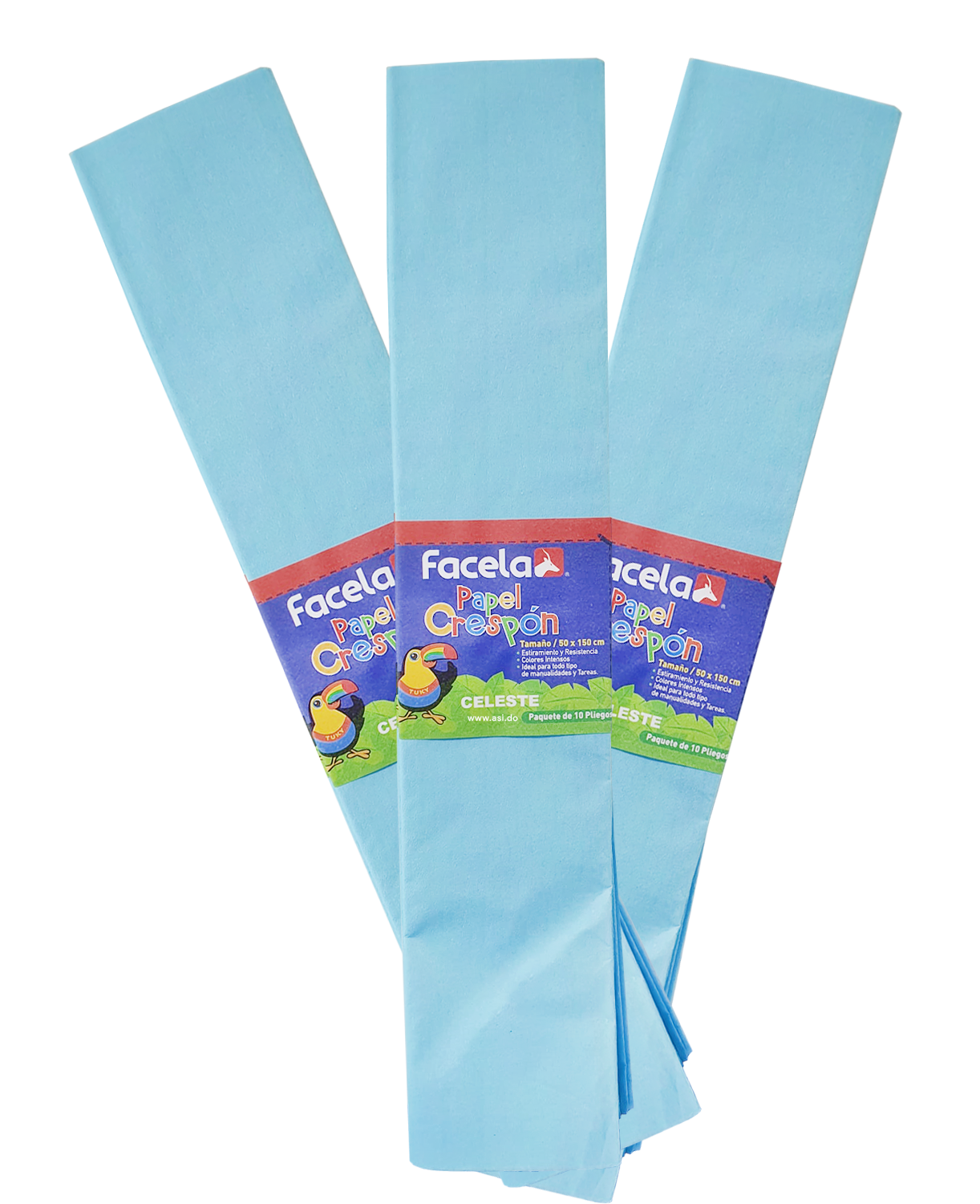 Papel Crepé Azul Cielo, 150 cm - 10 pcs