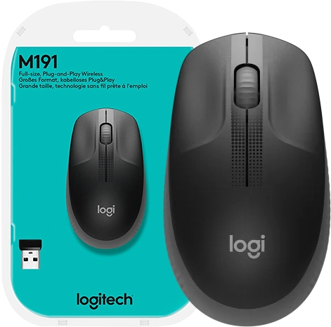 Mouse Inalámbrico Logitech M190 Full-Size 1000 DPI, 3 Botones, Gris Carbón